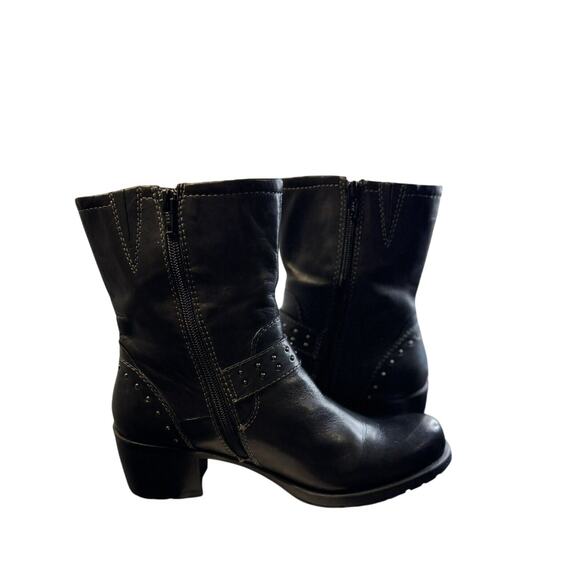 Earth Shoes Denali Altitude Leather Moto Biker Boot Black Studded Womens 7.5 EUC - Picture 8 of 9